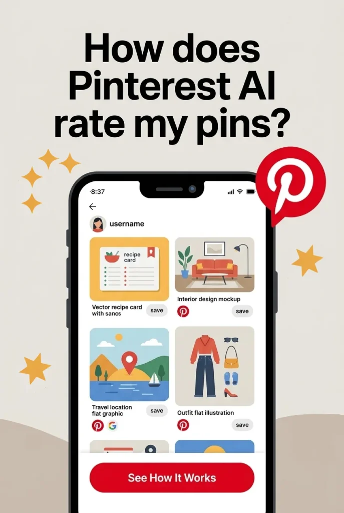 Illustration depicting how Pinterest's AI evaluates pin aesthetics